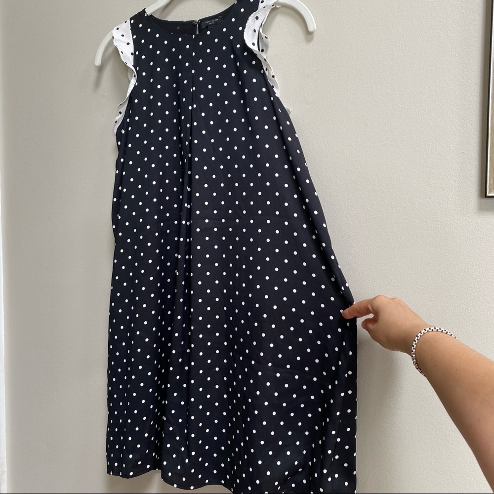 Ann Taylor Black Polka Dot Ruffle Shift Dress Size Small Petite - Picture 6 of 16